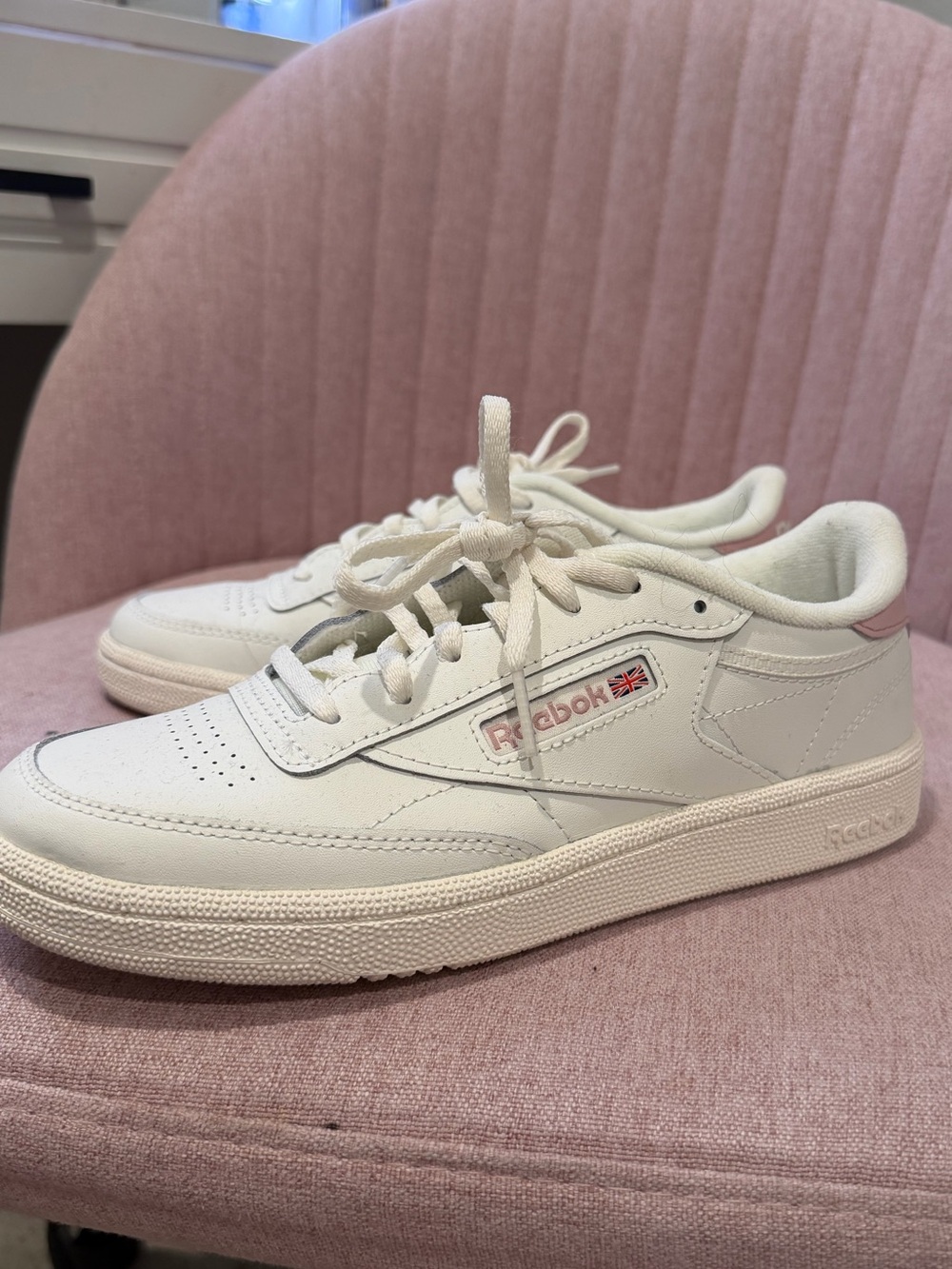 Reebok White Leather Sneakers with Light Pink Trim